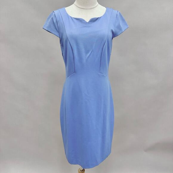 Brooks Brothers blue cupro stretch knee length short sleeve sheath dress 10P - Picture 1 of 14